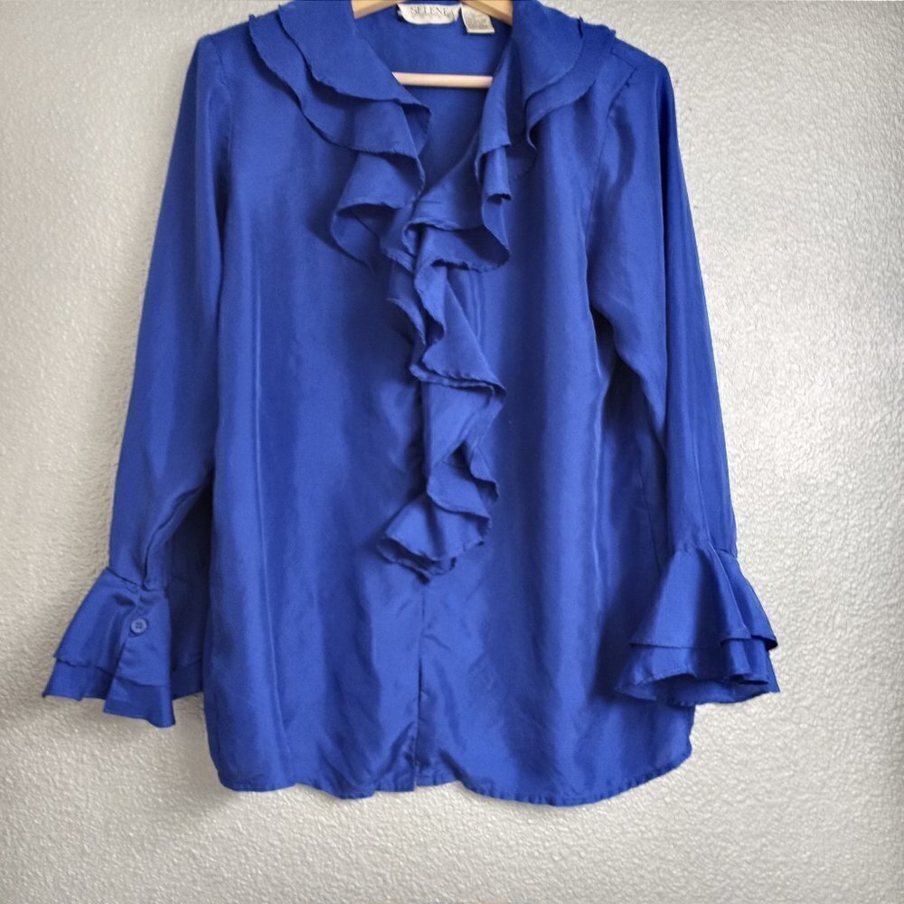Selene Sport 100% Blue Silk Blouse  Size 10